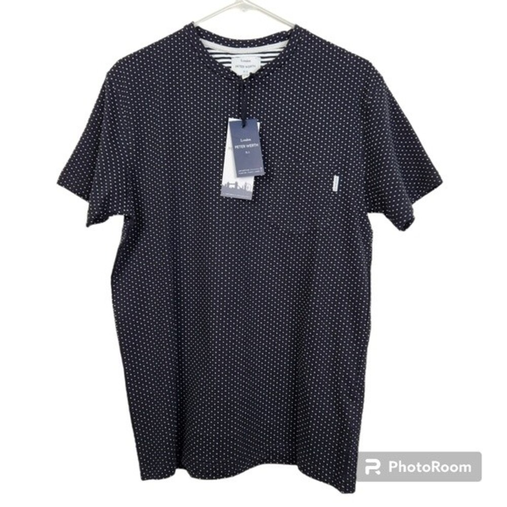 NEW Peter Werth London Mens Swiss Dot Short Sleeve Pocket Tee Size Small